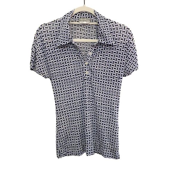 Max Mara Made in Italy Geometric Print Semi-Sheer Polo Shirt Size Small 726G - Picture 2 of 8